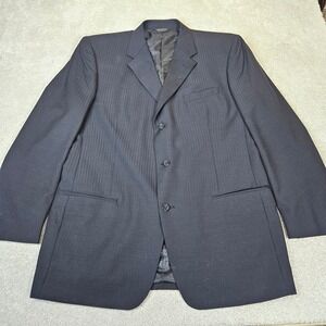 MONTEFINO UOMO Super 120s Merino Wool Blazer‎ Jacket 46L Classic Black Pinstripe